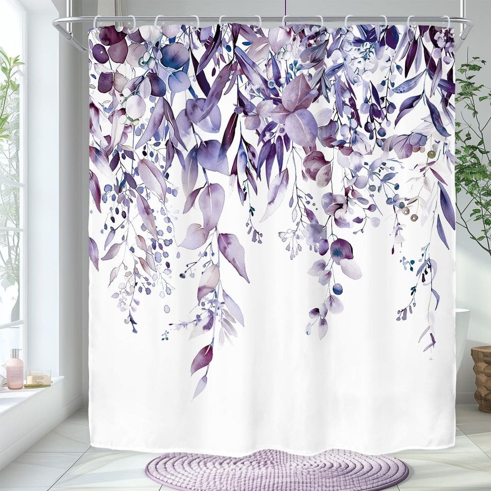 Cortina de chuveiro Riyidecor Extra Long Purple Eucalyptus 180x200cm