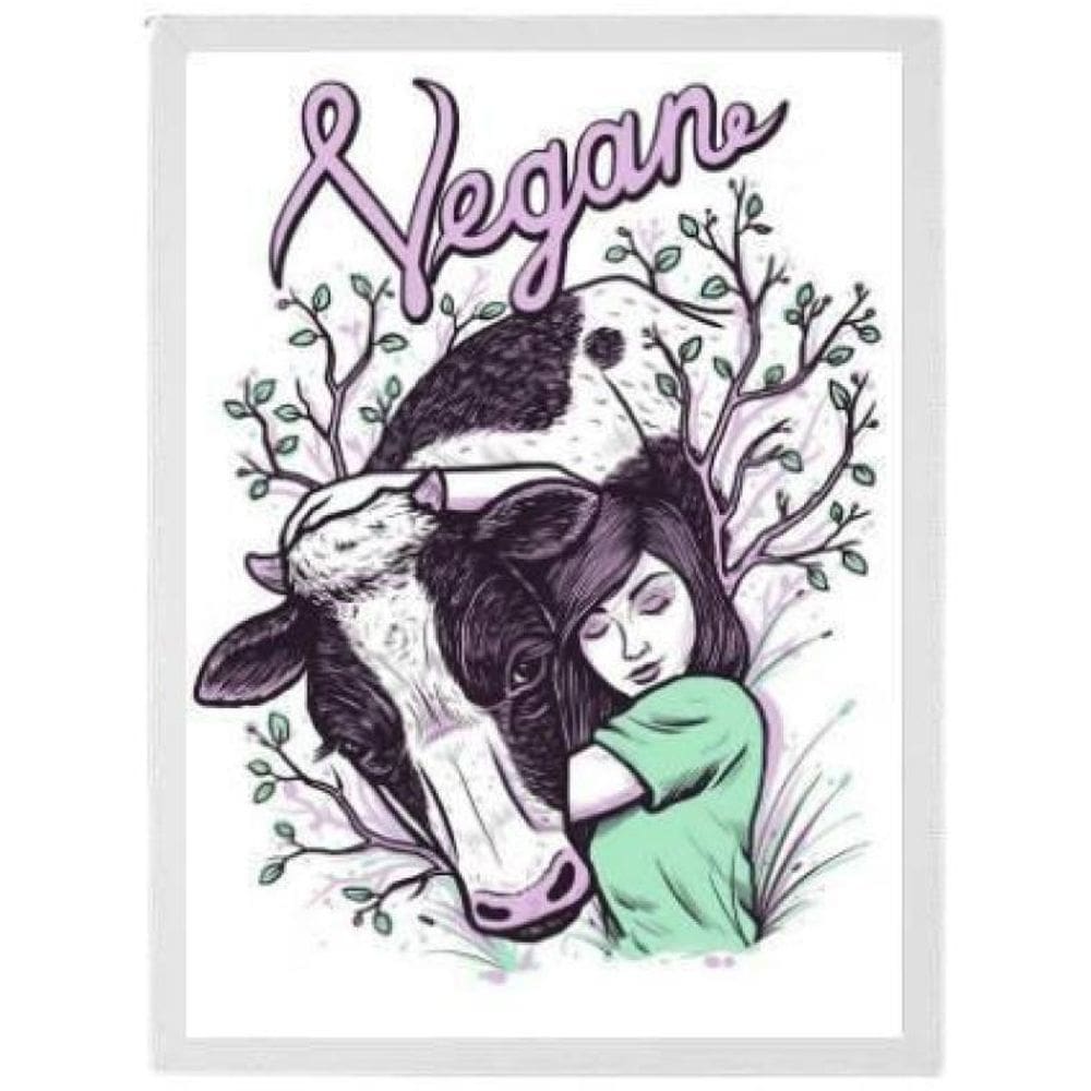 Quadro Decorativo Vegetariano Vegan Moldura Branca 24X18Cm
