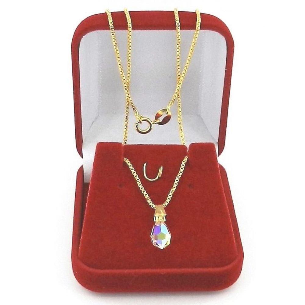 Corrente Feminina 40Cm 1Mm Gota Cristal Folheado Ouro Cr707