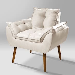 Poltrona Recepção Opalla Suede Bege Pés Palitos - Vallisa Decor