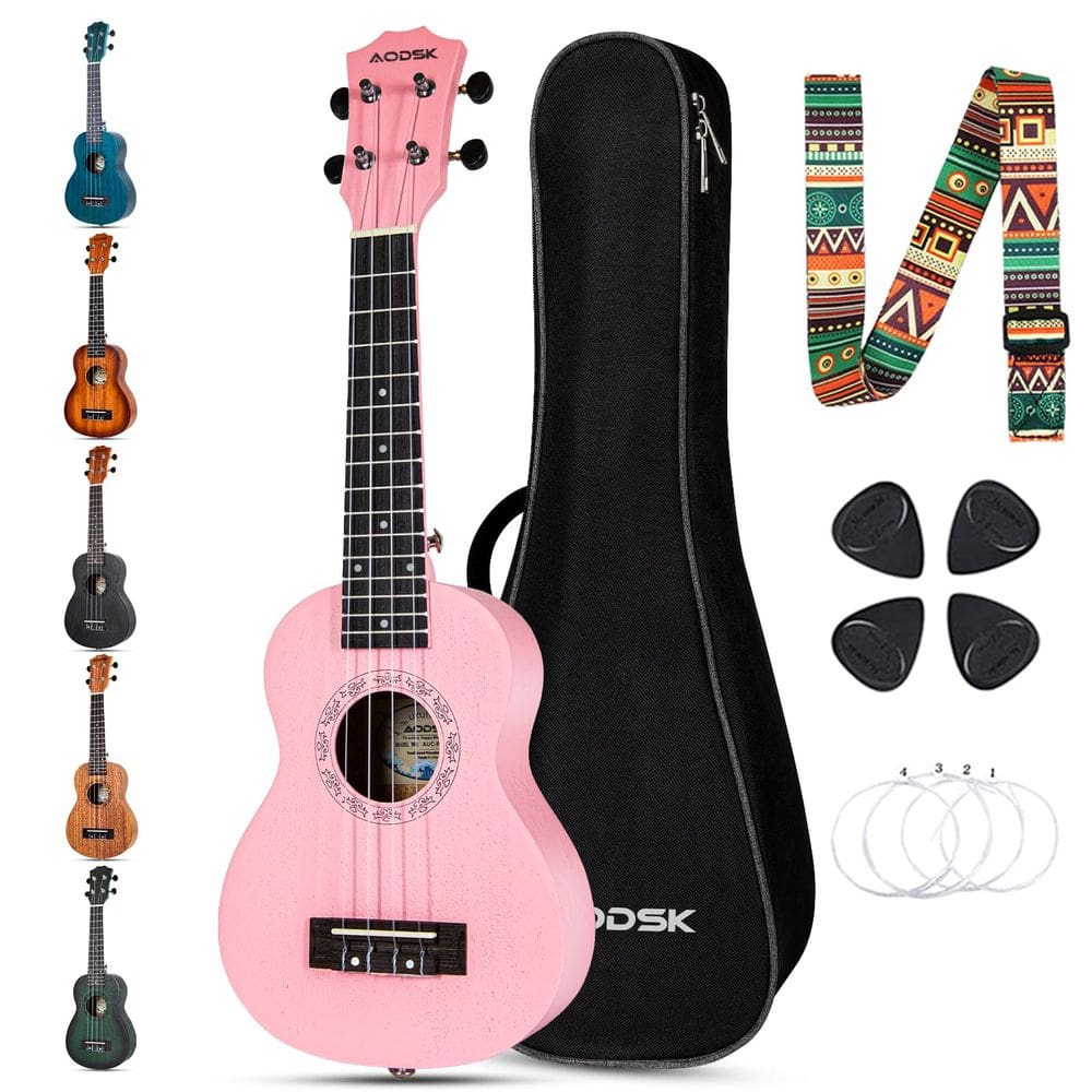 Ukulele rosa AODSK Concert para iniciantes, 23 polegadas, Uke, com alça de nylon, 4 palhetas, presente de Natal