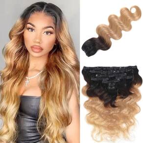 Clipe de cabelo em extensões LUMIERE Ombre Brown 120 g 8 unidades 14