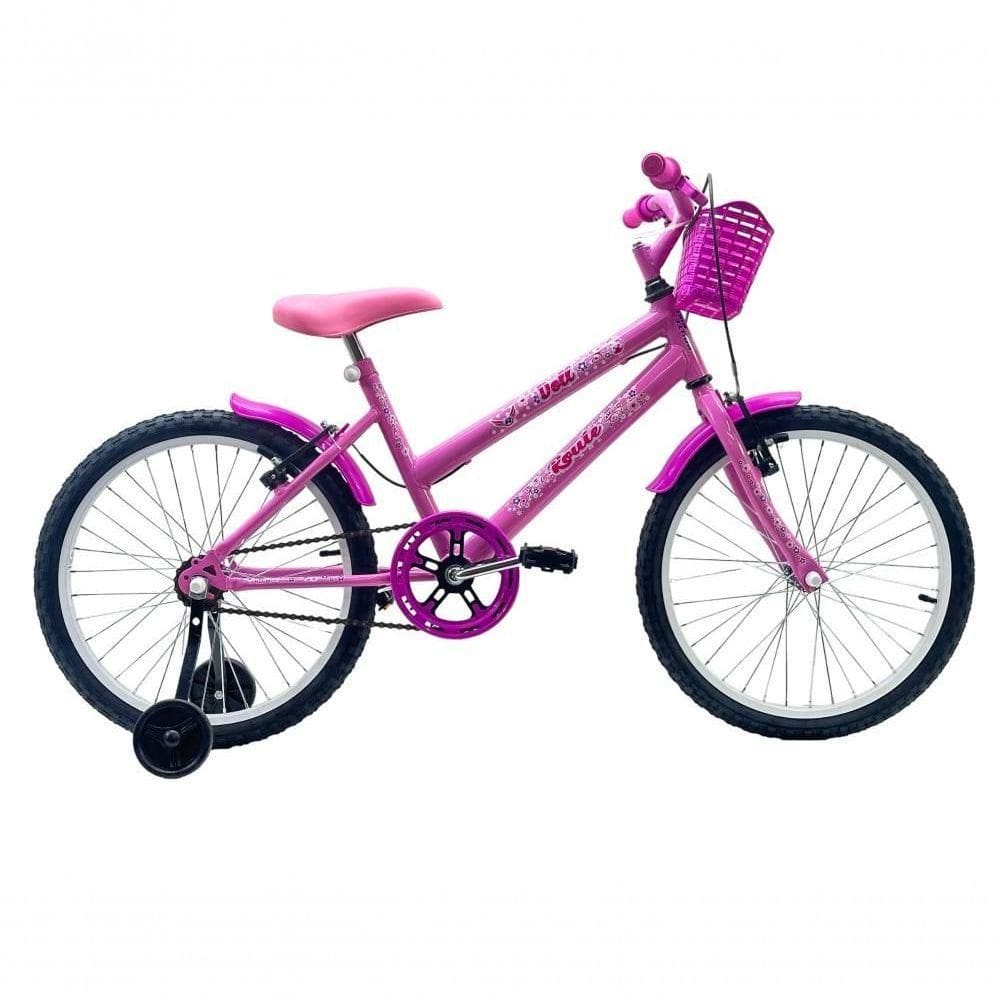Bicicleta De Passeio Infantil Route Doll Aro 20 14 Freios V-brakes Rosa Com Rodas De Treinamento