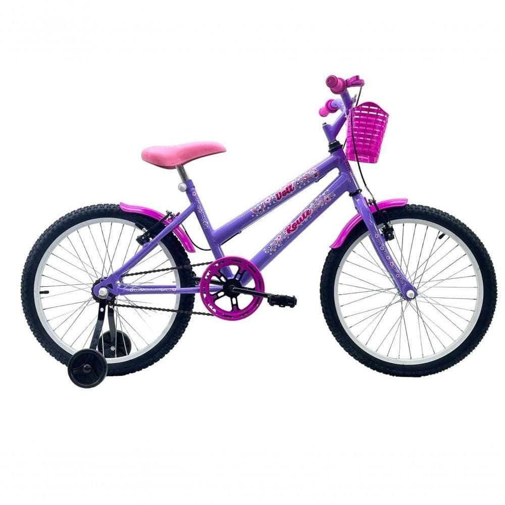 Bicicleta De Passeio Infantil Route Doll Aro 20 14 Freios V-brakes Lilás e rosa Com Rodas De Treinamento