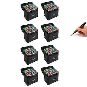 Estojo Canetinhas 60 Cores Kit 8 Unidades Caneta Marcador Ponta Dupla Arte Desenho Pintura Permanente Curso Escola Faculdade
