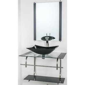 Gabinete De Vidro Banheiro Inox 70Cm Cuba Retangular Preto