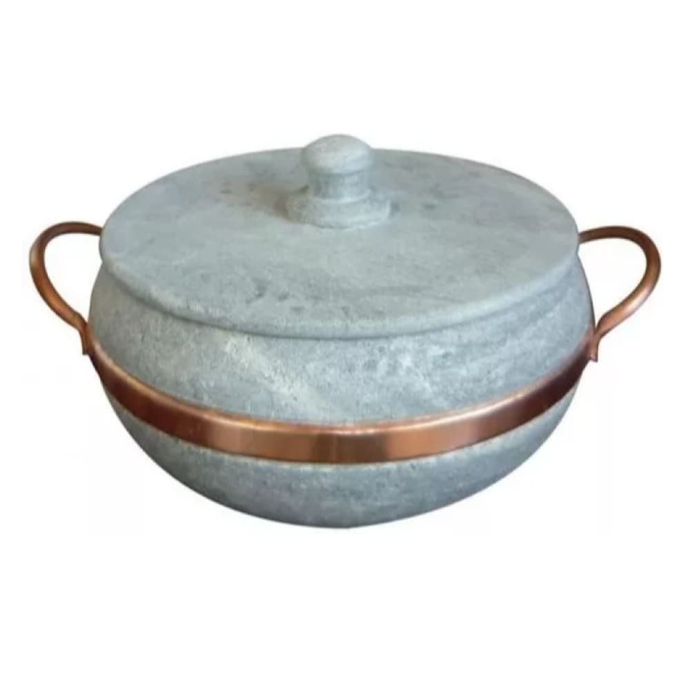 Panela em pedra sabão alça de cobre número 1,5