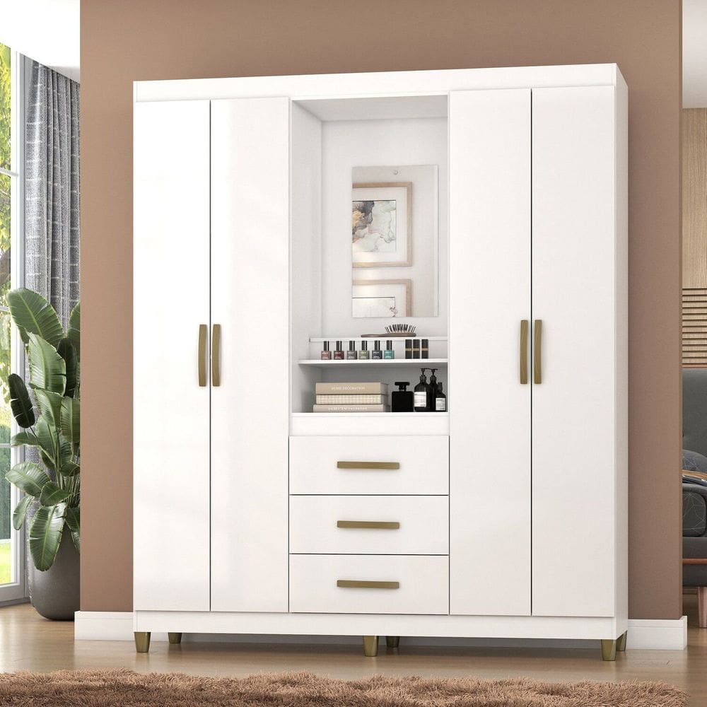 Guarda-roupa Sintra 4 Portas 3 Gavetas com Capelinha e Porta-objetos Branco