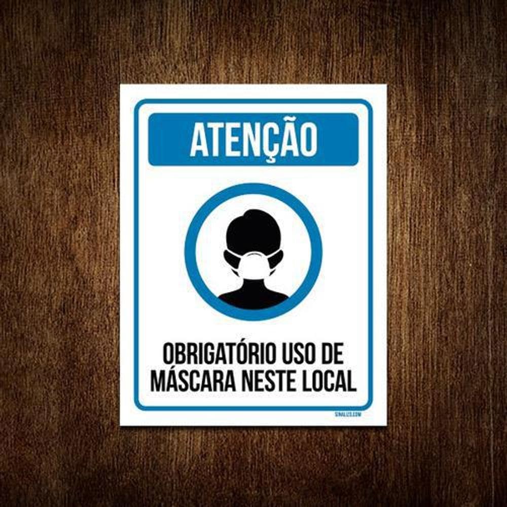 Placa Sinalização Obrigatório Uso Máscara Neste Local 18X23