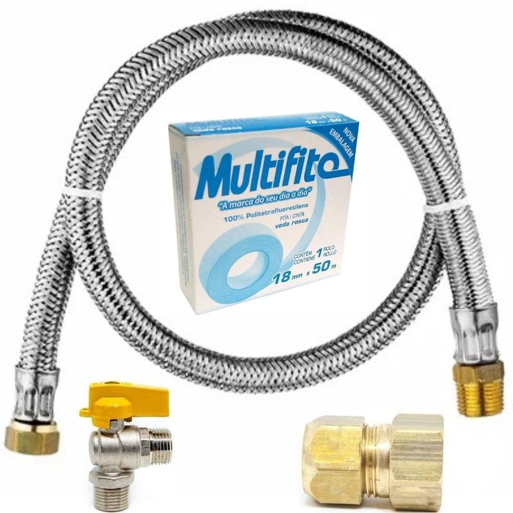 Kit Instalação Gás Encanado Mang 2,00Mt+Registro+Adaptador
