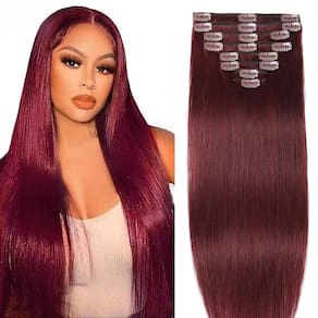 Extensões de cabelo FIPOHIRA Burgundy Reddish 45 cm 8 peças Clip-in