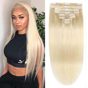 Extensões de cabelo FIPOHIRA Platinum Blonde 45 cm 80 g 8 unidades