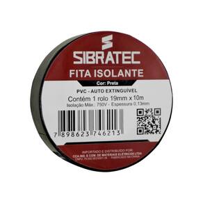 Fita Isolante Preta 19Mm X 20 Metros Sibratec