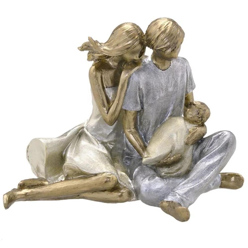 Estatueta Escutura Decorativa Em Resina Pai Mãe E Filho