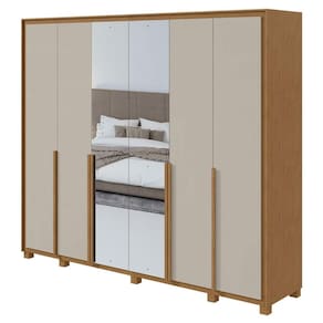 Guarda Roupa Casal Imperatore 6 Portas Amêndoa Clean Off White com Kit Sapateira e Espelho com Pés - Lopas