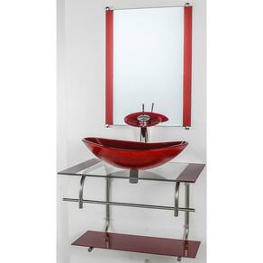 Gabinete Vidro Para Banheiro Inox 70Cm Cuba Oval Verm Cereja