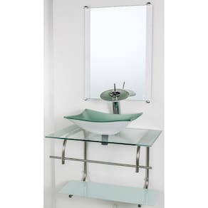 Gabinete Vidro Para Banheiro Inox 60Cm Cuba Retangular Bco