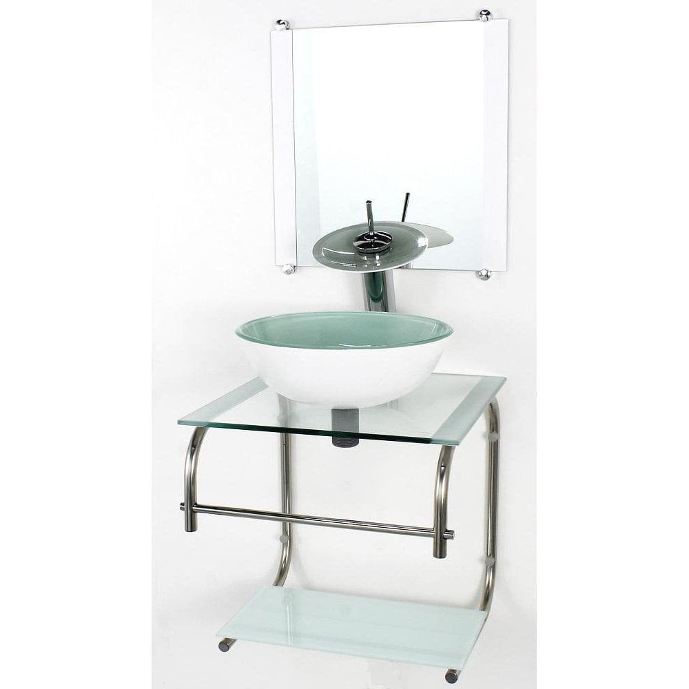 Gabinete 40Cm De Vidro Inox Cuba Redonda Branco