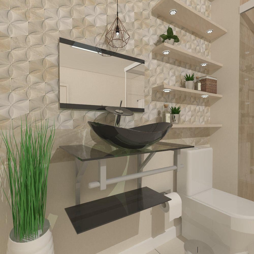 Gabinete De Vidro 40Cm Ac Com Cuba Oval Grafite