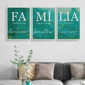 Kit Quadros Família Loucura Amor 45X34Cm - Com Vidro 3 Peças