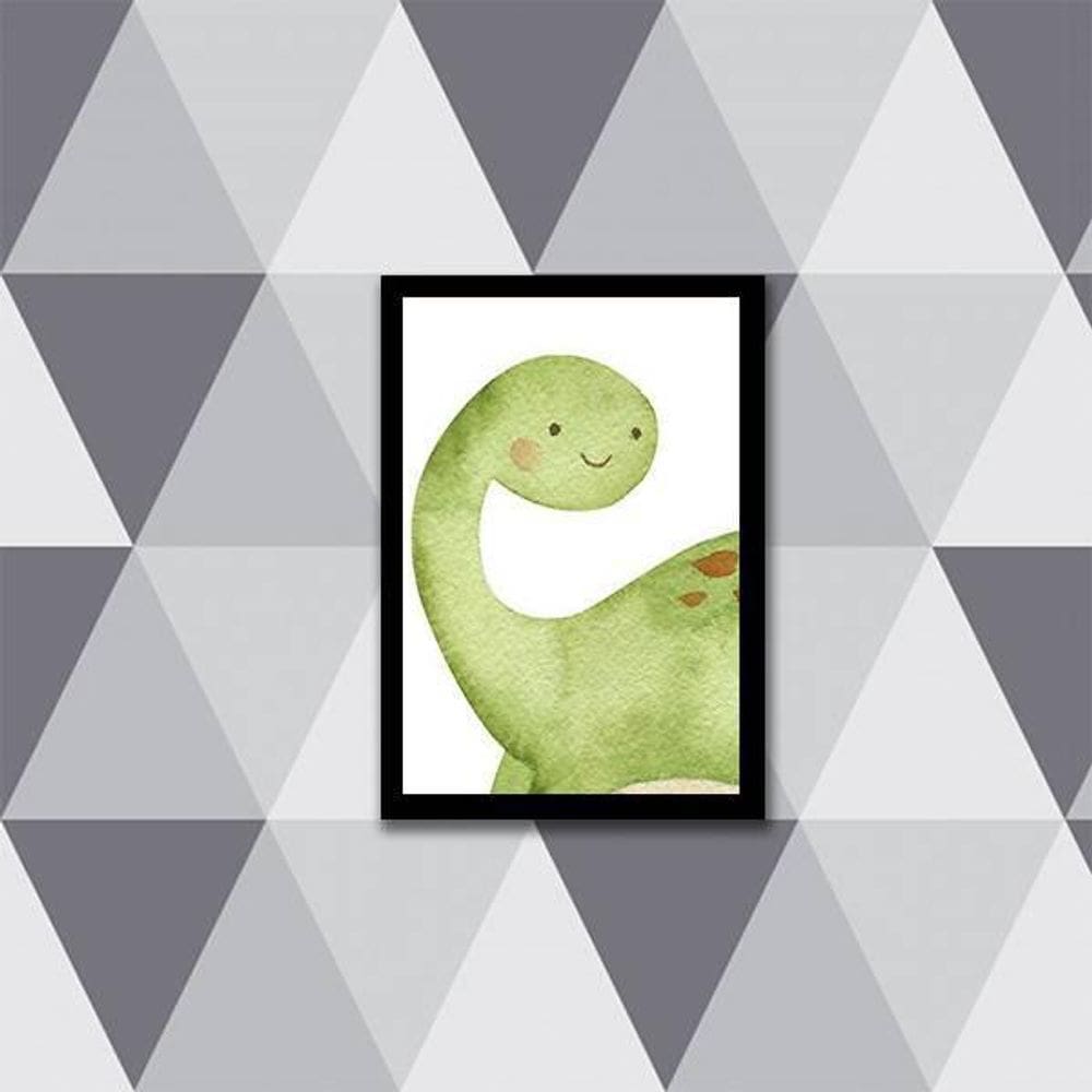 Quadro Infantil Dinossauro Verde 45X34 Com Vidro Preta