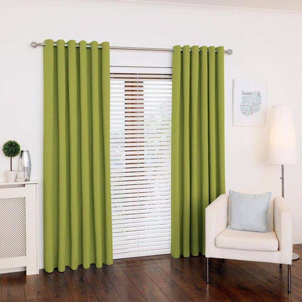 Cortina Verde-Pistache 300X250 Ilhós Cromado Sala Fabritex