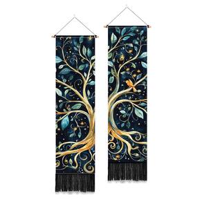 Tapeçaria de parede PLIGREAT Tree of Life com borlas de 130 x 33 cm, pacote com 2