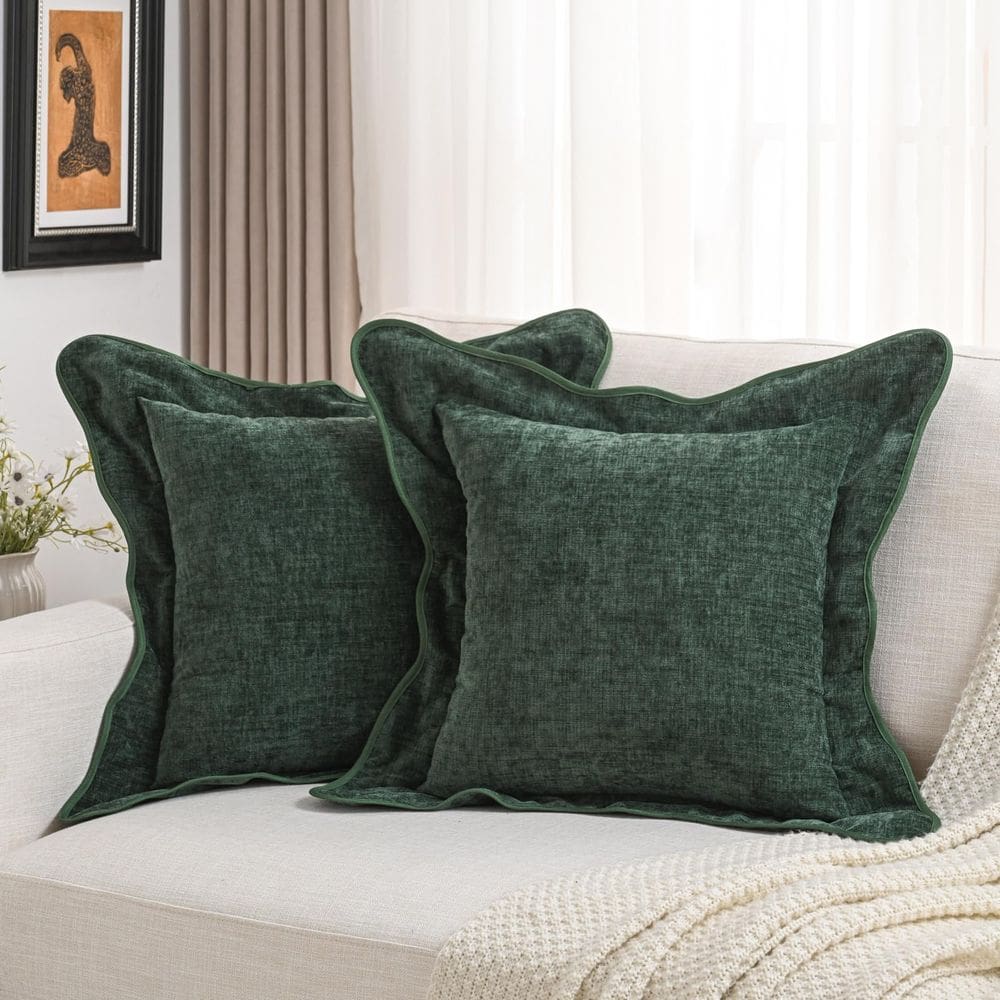 Capas de almofada FUTEI Dark Green Chenille 55x55cm, conjunto de 2