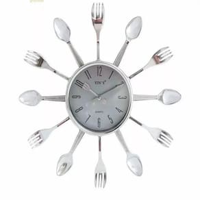 Relogio Parede Cozinha Talheres Estilo Retro Decorativo Branco Moderno Colher Garfo Elegante