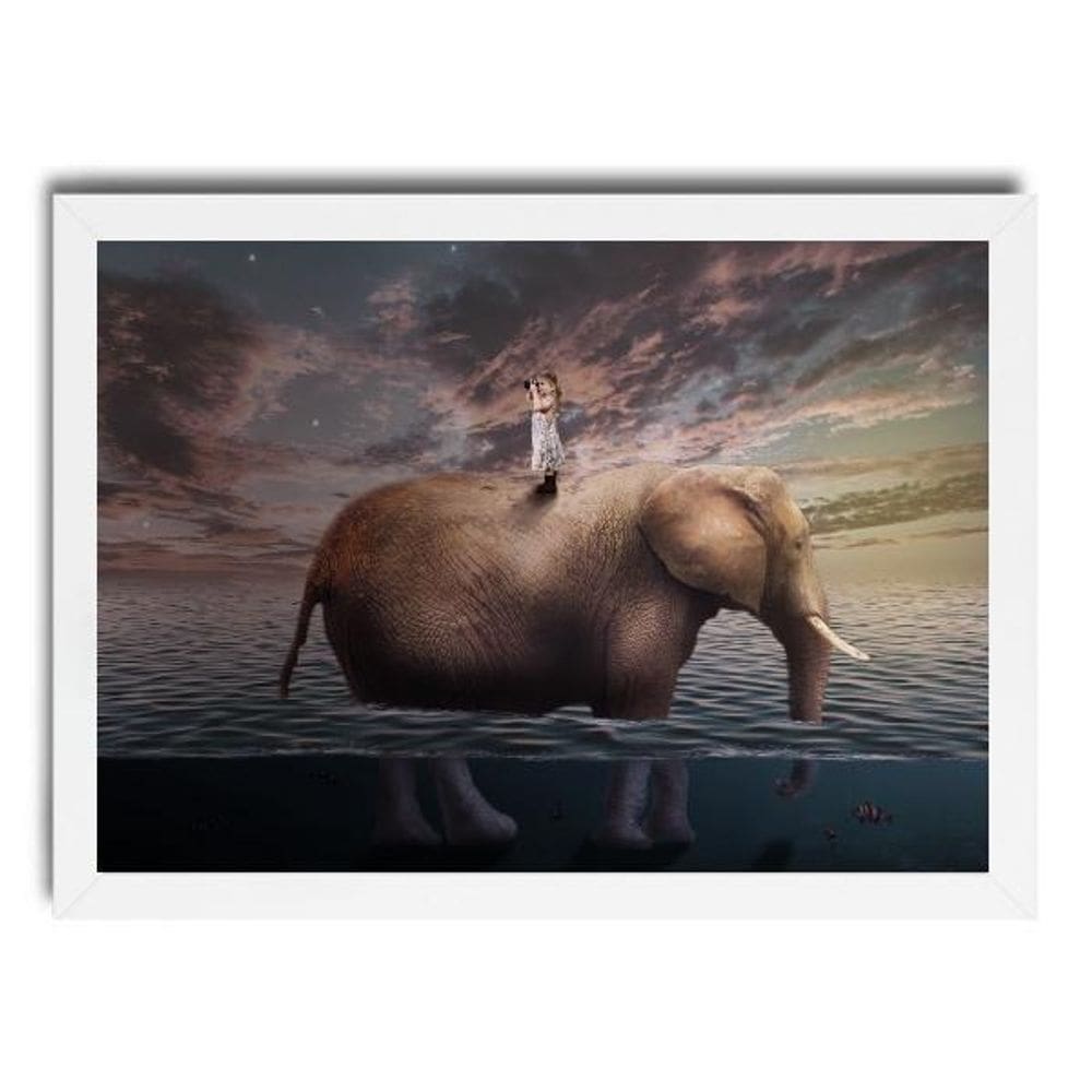 Quadro Surrealista Menina Com Elefante 33X24Cm