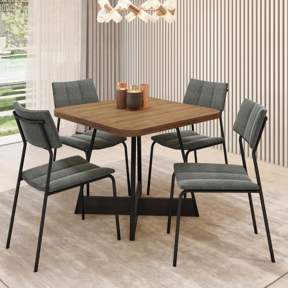 Conjunto Sala de Jantar 4 Cadeiras Londres Carraro Nogal