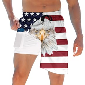 Calções de banho ALISISISTER American Flag Men, forro de compressão de 23 cm