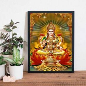 Quadro Deusa Da Riqueza Lakshmi 33X24Cm - Madeira Preta