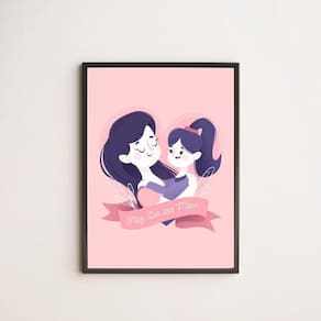 Quadro Desenho Feliz Dia Das Mães 33X24Cm - Com Vidro