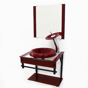Gabinete De Vidro 45Cm Apx Com Cuba Chapeu Vermelho Cereja