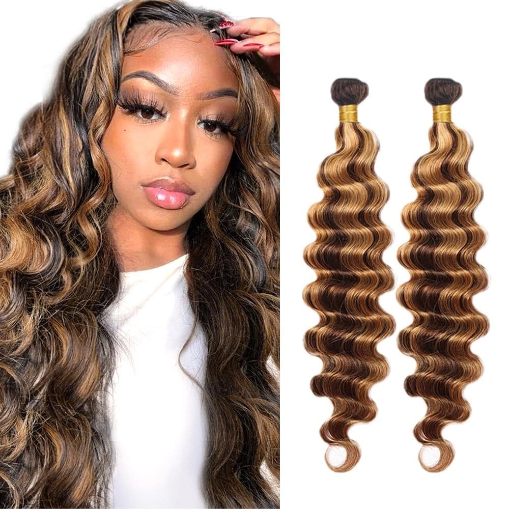 Pacotes de cabelo HRCeyOCR P4/27 Brown to Blonde Deep Wave 80-85cm