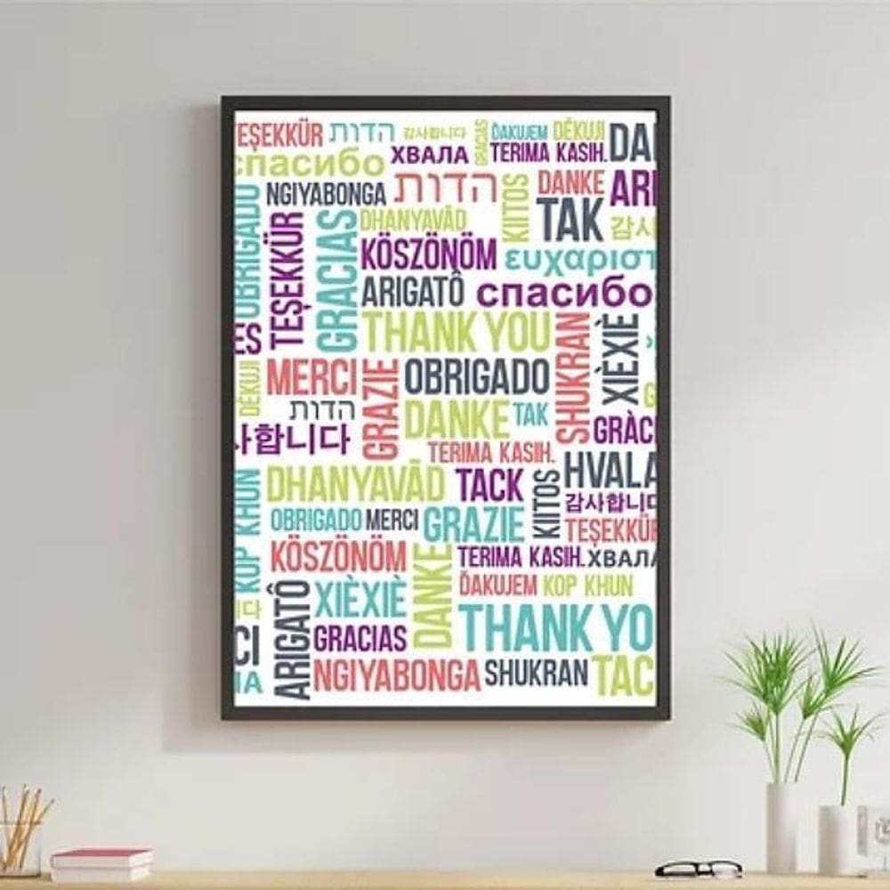 Quadro Obrigado Em Várias Línguas 24X18 C/Vidro - Preta