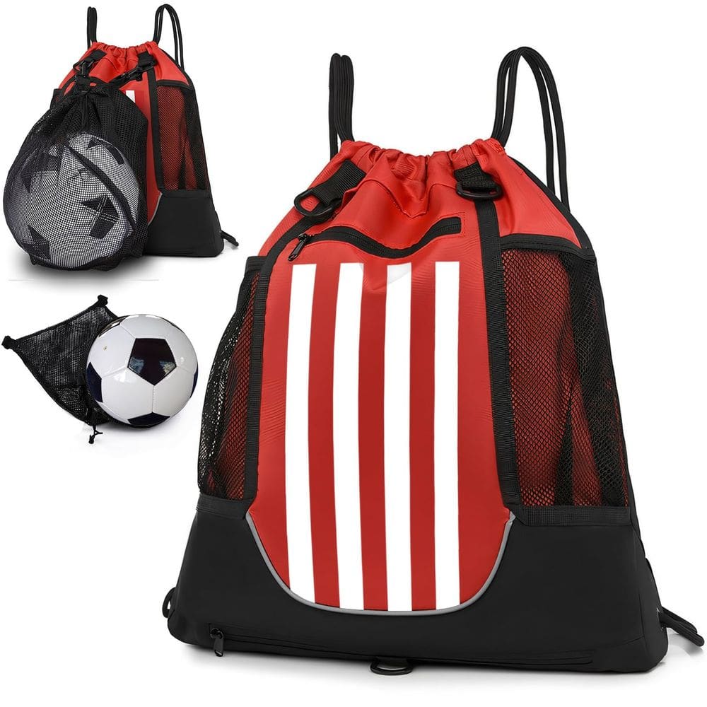 Mochila de basquete STAY GENT com cordão branca e listra vermelha