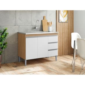 Balcão Gabinete de Pia Andréia 100cm Amêndoa/Branco S/ Tampo - AJL Móveis