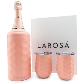 Porta Garrafa Térmico para Vinho Á em Aço Inoxidável com 2 Copos, LAROSÁ, Rosa