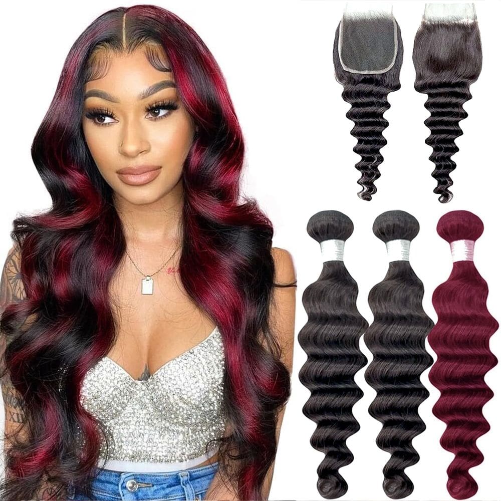 Pacotes de cabelo e fecho Tealoves Ombre Loose Deep Wave 30-40 cm