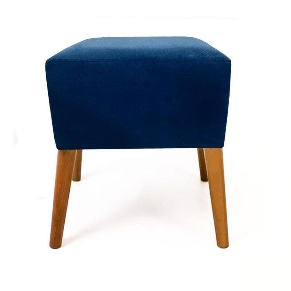 Puff Puf Quadrado Suede Azul Marinho Pés Palito