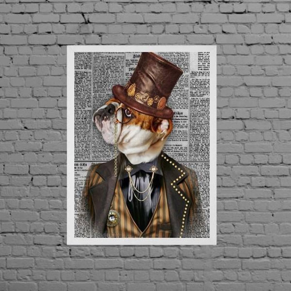 Quadro Vintage Bulldog Inglês 33X24Cm - Com Vidro