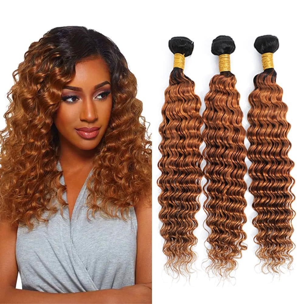 Pacotes de cabelo Biliisyff Brown 1B/30 Ombre Deep Wave 8A (14-18cm)
