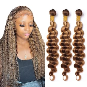 Pacotes de tecelagem de cabelo QEUOPE P4/27 Cabelo humano Deep Curly 3x35cm