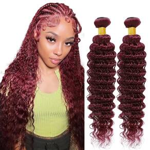 Pacotes de cabelo HRCeyocr 99J Burgundy Deep Wave 50-55cm 2x 100g