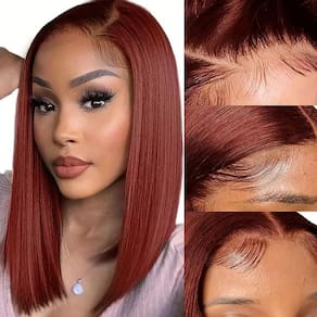Peruca Shesbeauty, marrom avermelhado, Bob curto, 35 cm, cabelo humano