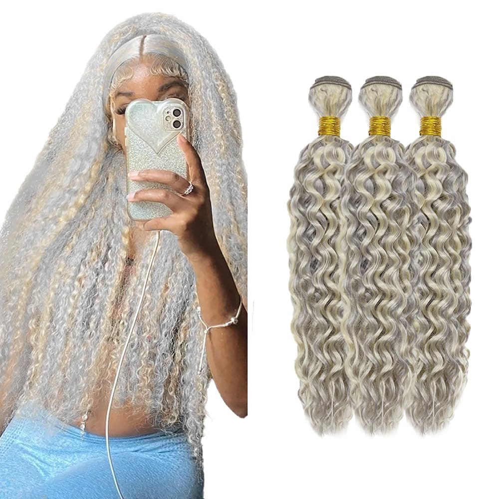 Extensões de cabelo HuxoWax Silver Bundles Kinky Curly 45-55cm