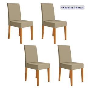 Conjunto 4 Cadeiras Estofadas 96cm X 44cm Freijó/Bege