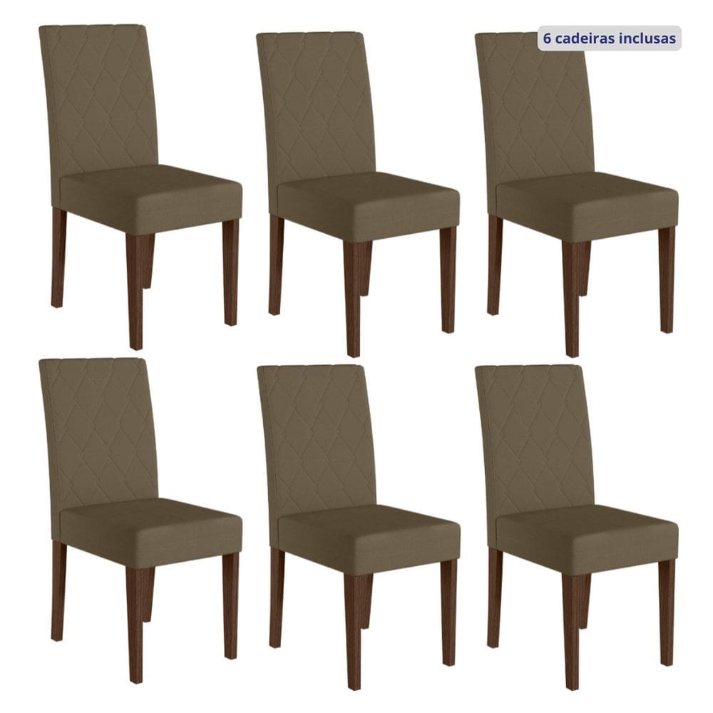 Conjunto 6 Cadeiras Estofadas 96cm X 44cm Amêndoa/Cappuccino